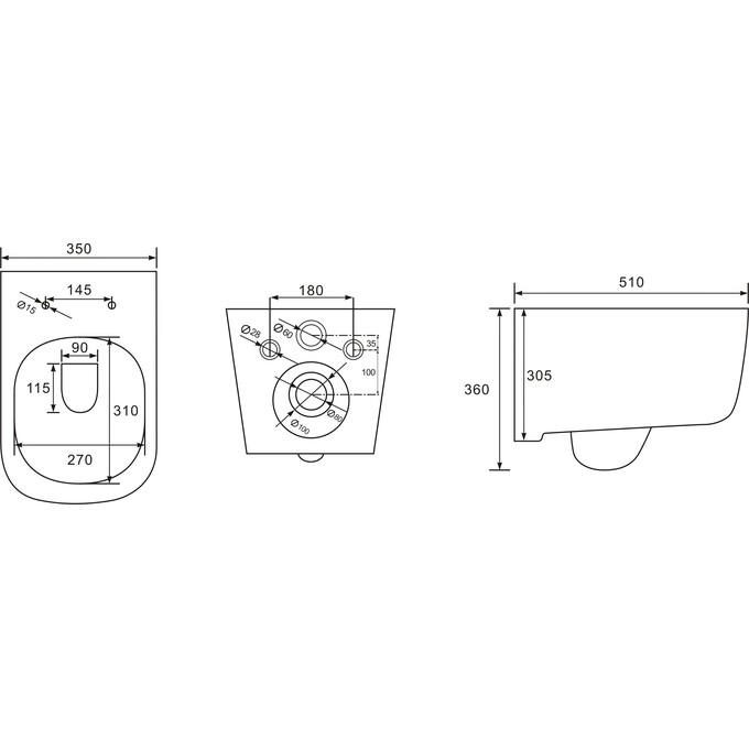 Комплект унитаз с инсталляцией 4 в 1 Volle: подвесной унитаз с сиденьем Hippo Rimless 13-44-202 + инсталляция Master 141919 + клавиша смыва белая + звукоизоляционная прокладка, фото 3