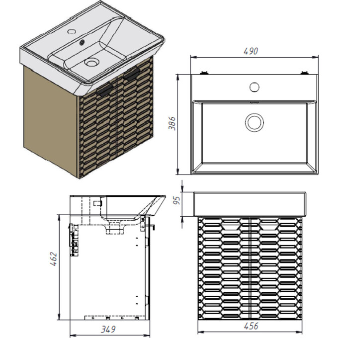 Тумба с раковиной Devit Flow Grey Matt 484050G (50 см, серая матовая, подвесная), Доступные размеры: 50, Цвет производителя: серый матовый, фото 14