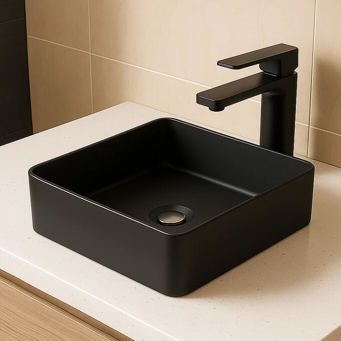 Умывальник Devit Quadra Black Matt 1511132B (40x40 см, черный матовый), Доступные размеры: 40 x 40, Цвет производителя: черный матовый, фото 2