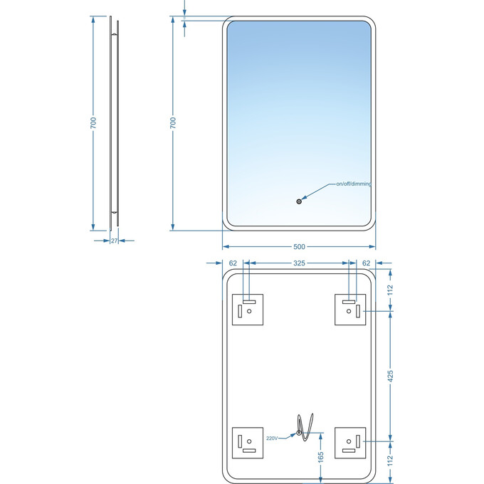 Зеркало для ванной комнаты Devit Acqua 5255670 (50x70 см, с LED-подсветкой), Доступные размеры: 50 x 70, фото 6