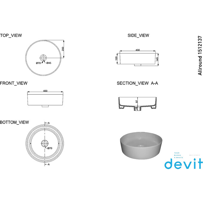 Умывальник Devit Allround 1512137 (40 см), фото 3