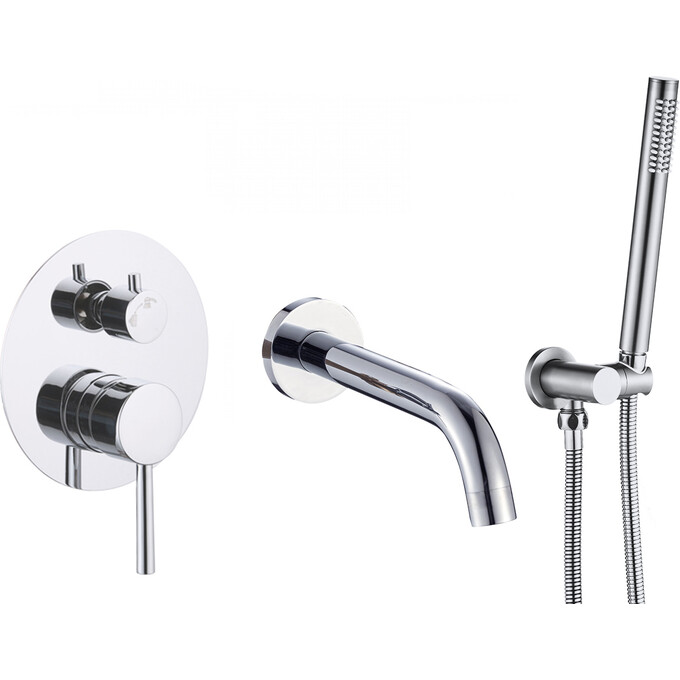 Змішувач прихованого монтажу для ванни VBI Milano Chrome VBI-050107CH (хром, з лійкою та шлангом, внутрішня частина в комплекті), Колір виробника: хром, фото 