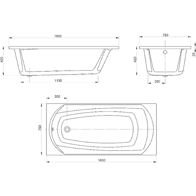Акриловая ванна Devit Sigma 16075130N (160x75 см, с ножками и каркасом), Доступные размеры: 160 x 75, фото 2