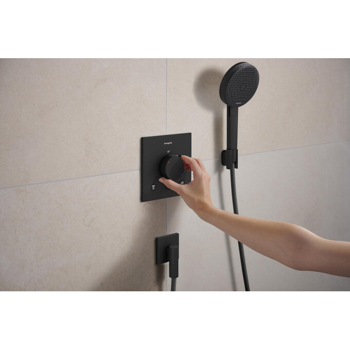 Внешняя часть смесителя скрытого монтажа с термостатом для ванны Hansgrohe Ecostat Comfort E Matt Black 33711670 (черная матовая), Цвет производителя: черный матовый, фото 3