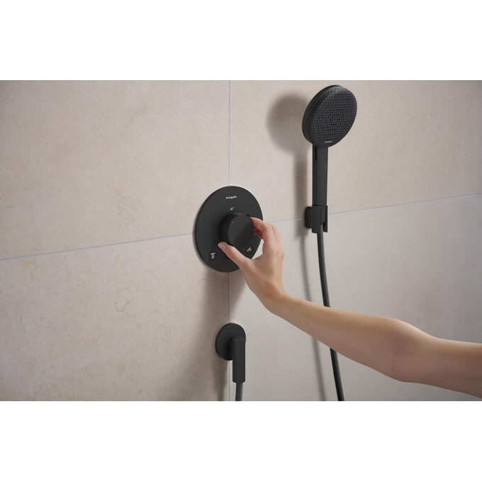 Внешняя часть смесителя скрытого монтажа с термостатом для ванны Hansgrohe Ecostat Comfort S Matt Black 33715670 (черная матовая), Цвет производителя: черный матовый, фото 3
