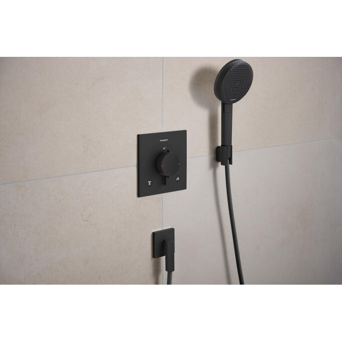 Внешняя часть смесителя скрытого монтажа с термостатом для ванны Hansgrohe Ecostat Comfort E Matt Black 33711670 (черная матовая), Цвет производителя: черный матовый, фото 6