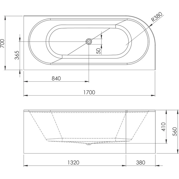 Акрилова ванна Volle Afrodita 12-22-878R (170x70 см, права, з ніжками), Доступні розміри: 170 x 70 R, фото , изображение 3