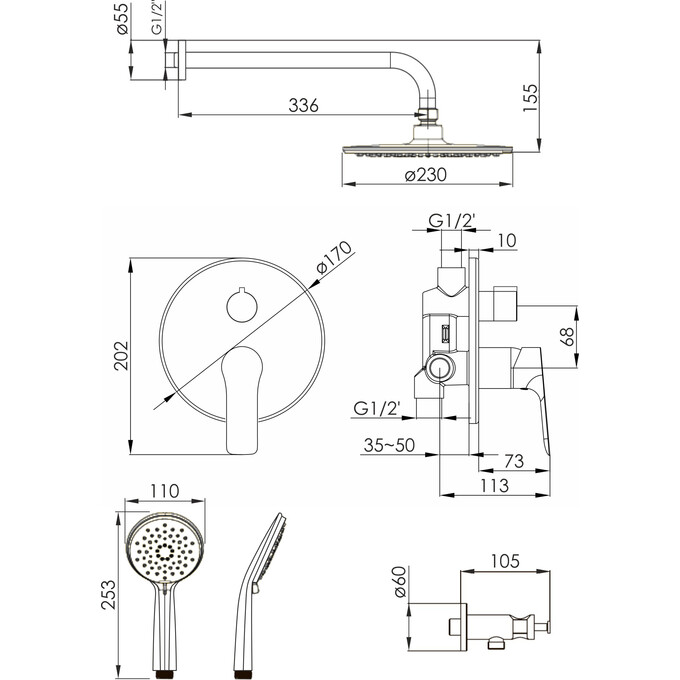 Душевая система Imprese Kucera t03003401SRС (хром, скрытого монтажа), Цвет производителя: хром, фото 5