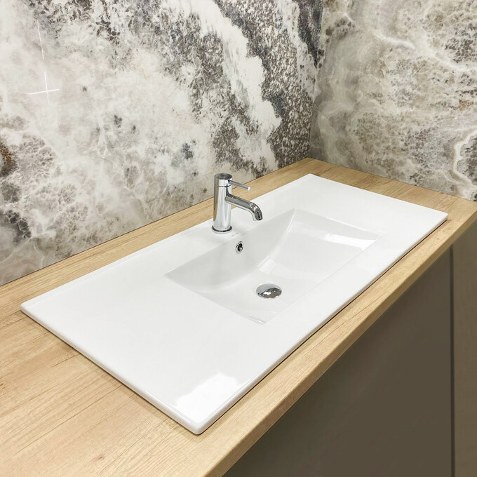 Умивальник VBI Ferrara 100 White VBI-018030 (100x46 см, білий глянсовий, з крилом), Доступні розміри: 100 x 46, Колір виробника: білий глянець, фото , изображение 3