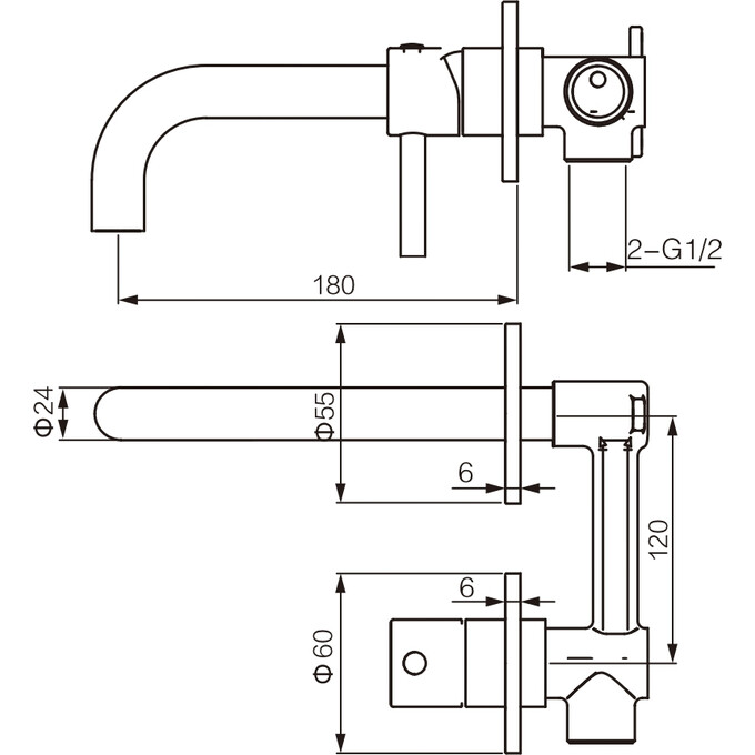 Змішувач прихованого монтажу для умивальника Milano Long Black VBI-050103BL (чорний, внутрішня частина в комплекті), Колір виробника: чорний, фото , изображение 3