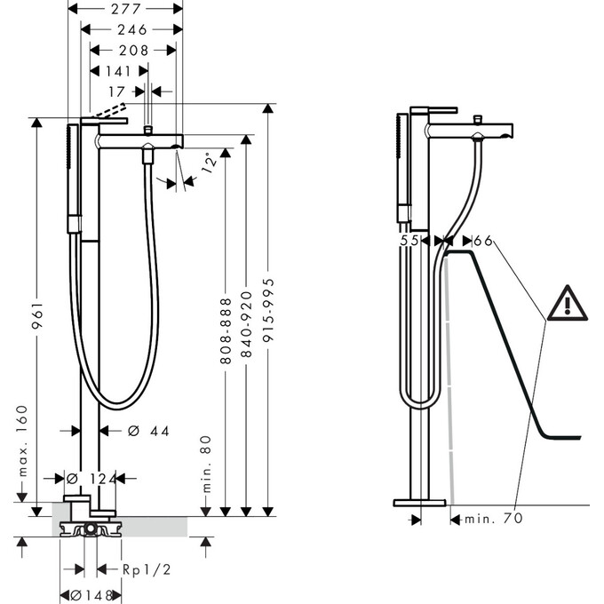 Змішувач для ванни Hansgrohe Zesis S Matt Black 74445670 (чорний матовий, підлоговий), Колір виробника: чорний матовий, фото , изображение 3