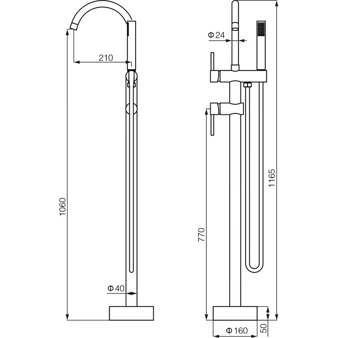 Смеситель для ванны VBI Milano Gold VBI-050108GL (золото, напольный), Цвет производителя: золото, фото 2