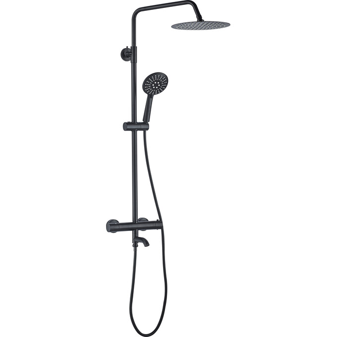 Душова система з термостатом VBI Milano Black VBI-050111BL (чорна, з виливом), Колір виробника: чорний, фото 