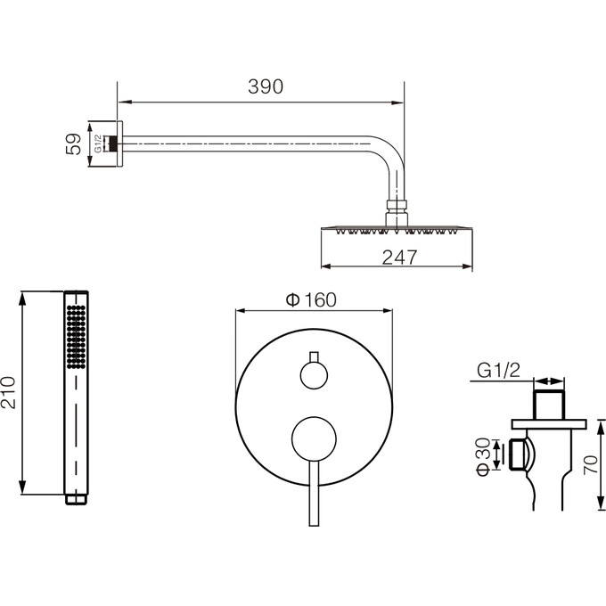 Душова система VBI Milano Black VBI-050109BL (чорна, прихованого монтажу), Колір виробника: чорний, фото , изображение 2
