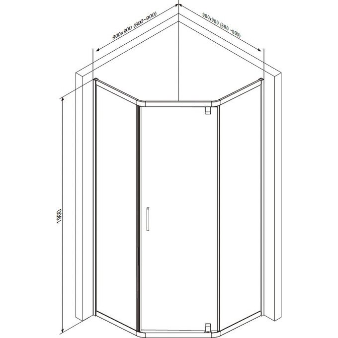 Душевая кабина 90x90 см Am.Pm Gem 5-corner Pivot W90UG-405-090MT (стекло прозрачное, профиль матовый хром, без поддона), фото 11