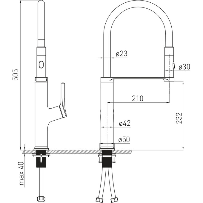 Змішувач для кухні Volle Bravo F 1550.110101 (хром/чорний матовий, з гнучким виливом), фото , изображение 2