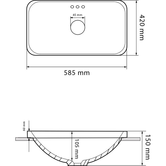 Умивальник VBI Bitetto White VBI-018016 (58x42 см, білий глянсовий), фото , изображение 4