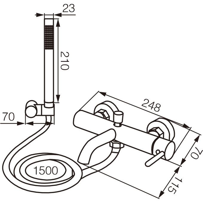 Смеситель для ванны VBI Milano Brushed Gold VBI-050106BG (брашированное золото, с лейкой и шлангом), Цвет производителя: брашированное золото (матовое), фото 2