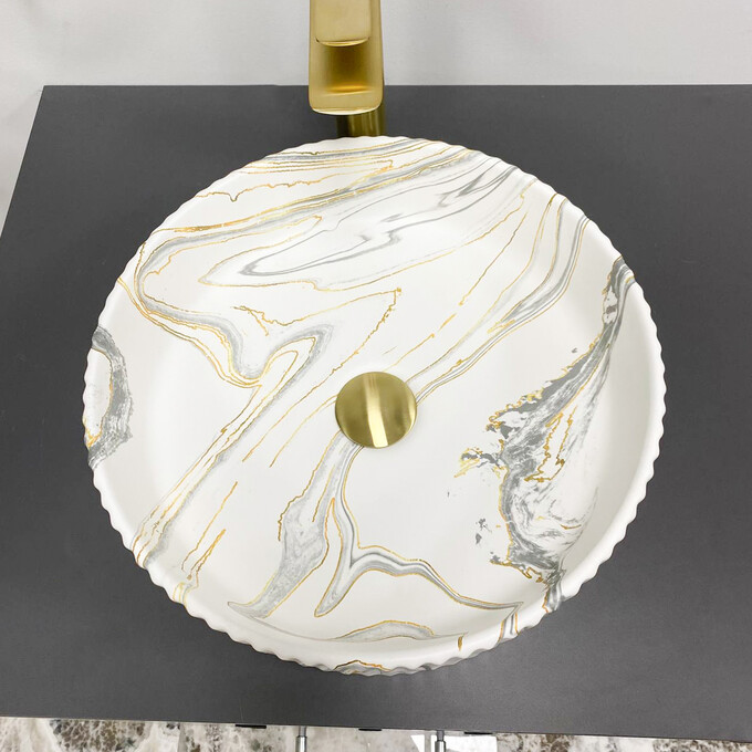 Умивальник VBI Brindisi Stain Matt VBI-014101 (40x40 см, мармур матовий, чаша), фото , изображение 3