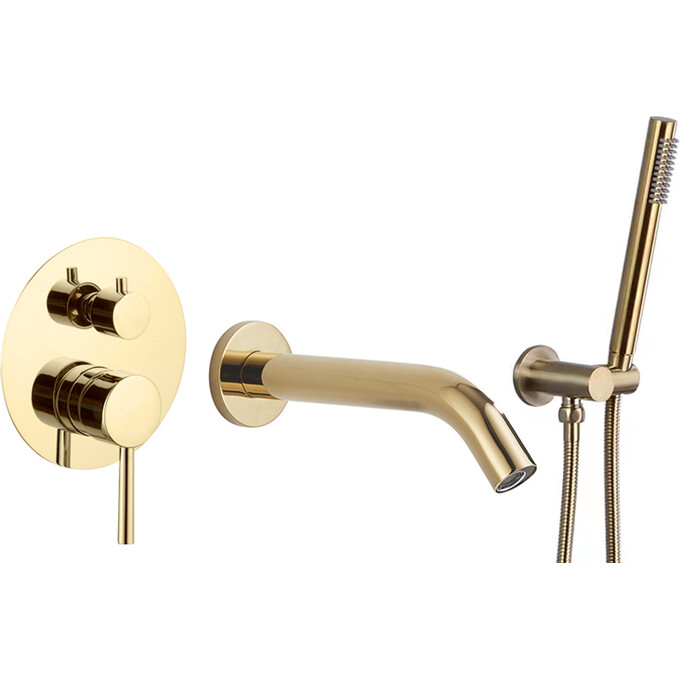 Смеситель скрытого монтажа для ванны VBI Milano Gold VBI-050107GL (золото, с лейкой и шлангом, внутренняя часть в комплекте), Цвет производителя: золото, фото 