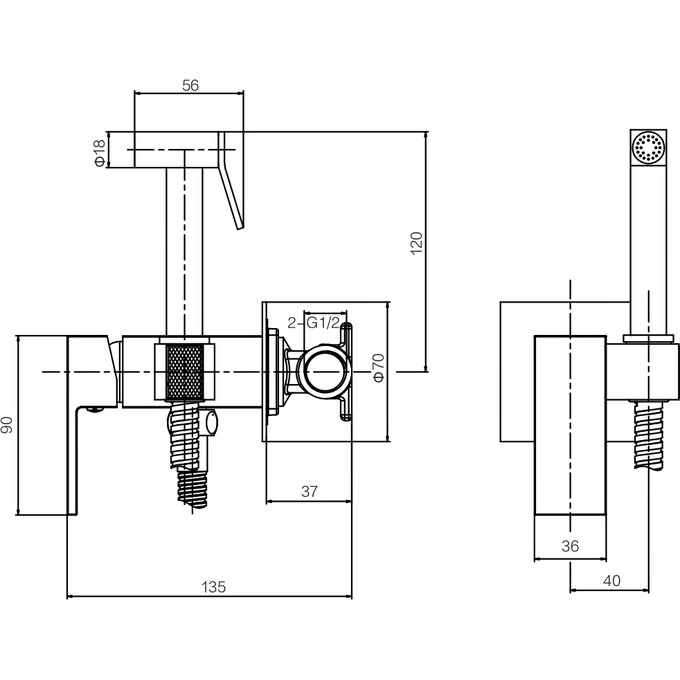 Гігієнічний душ із змішувачем VBI Loreno Gold VBI-050205GL (золото, прихованого монтажу), Колір виробника: золото, фото , изображение 2