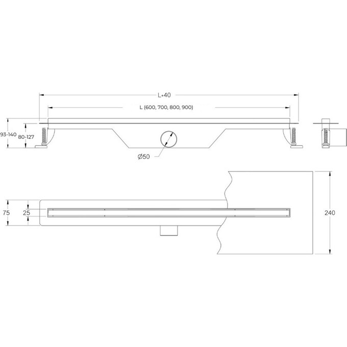 Душевой трап Devit Universal Slim UN7033B (70 см, черный), Цвет производителя: черный, Доступные размеры: 70, фото 5
