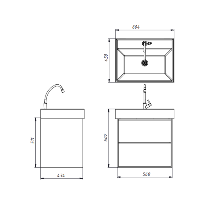 Тумба з раковиною Devit Quadra Grey Matt 083060G (60 см, сіра матова, підвісна), Доступні розміри: 60, Колір виробника: сірий матовий, фото , изображение 4