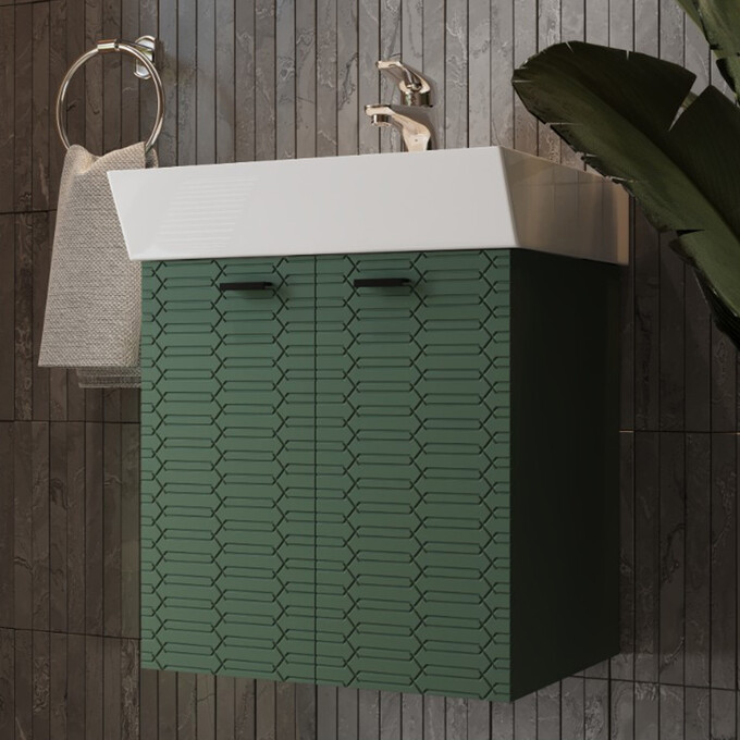 Тумба з раковиною Devit Flow Green Matt 484050E (50 см, зелена матова, підвісна), Доступні розміри: 50, Колір виробника: зелений матовий, фото , изображение 2