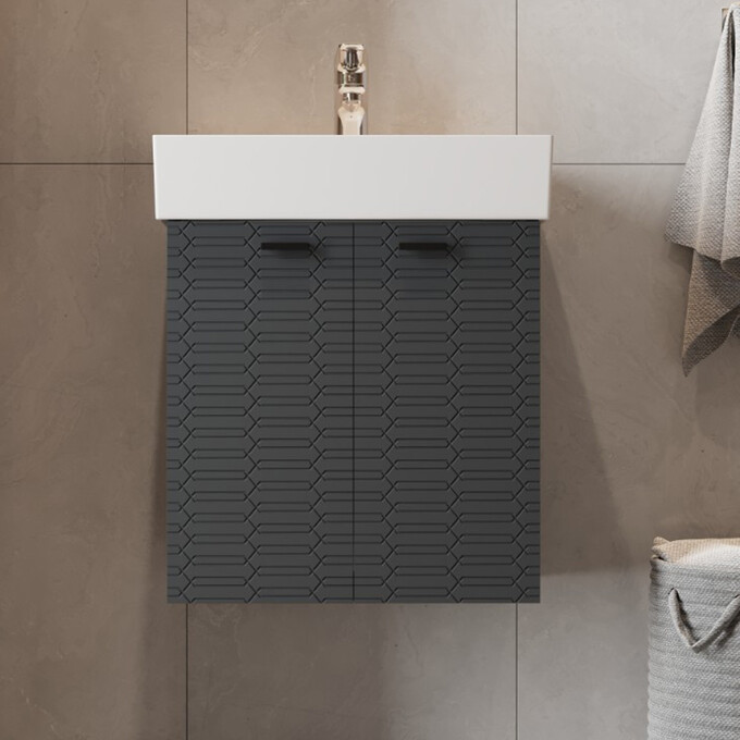 Тумба с раковиной Devit Flow Anthracite Matt 484050A (50 см, антрацит матовый, подвесная), Доступные размеры: 50, Цвет производителя: антрацит матовый, фото 3