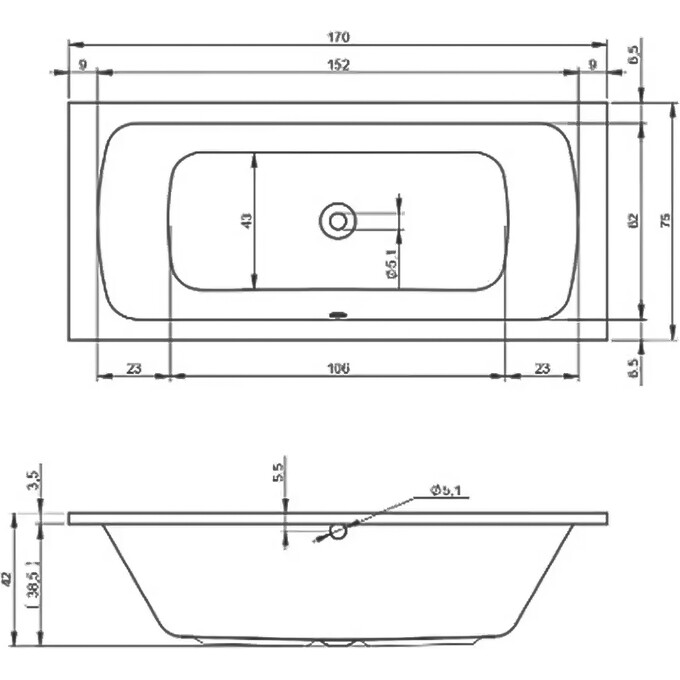 Акриловая ванна Devit Comfort S 17075345 (170x75 см, с ножками), Доступные размеры: 170 x 75, фото 3