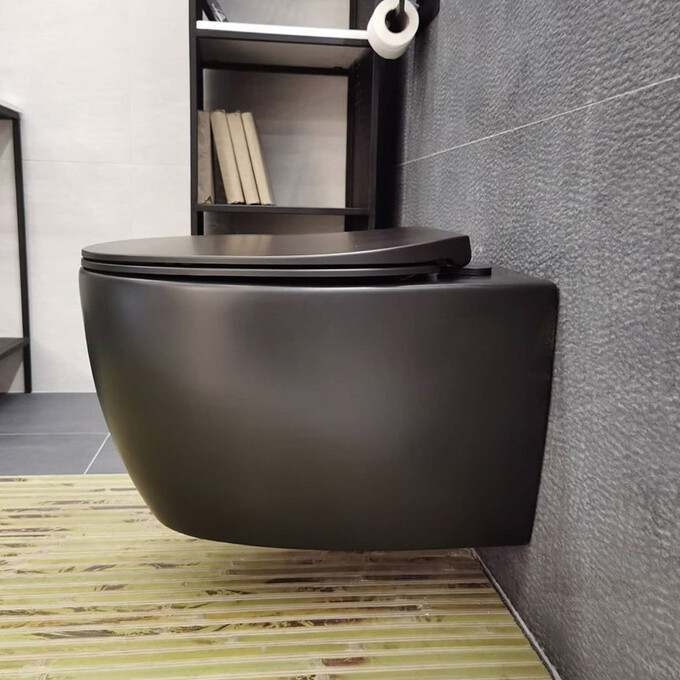 Безободковый подвесной унитаз Devit Acqua New Black Matt 3020155B (черный матовый, с сиденьем), Цвет производителя: черный матовый, фото 2