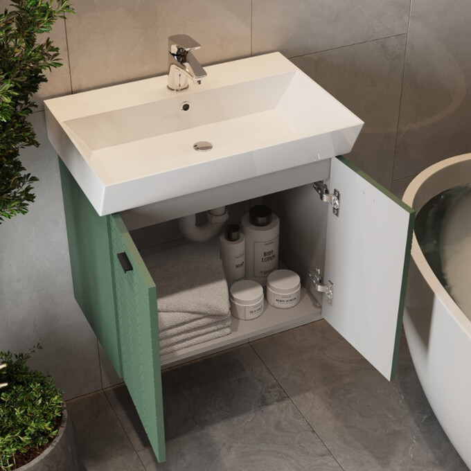 Тумба с раковиной Devit Flow Green Matt 484060E (60 см, зеленая матовая, подвесная), Доступные размеры: 60, Цвет производителя: зеленый матовый, фото 4