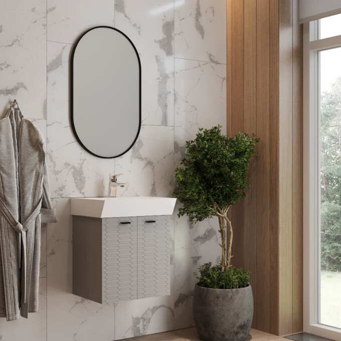 Тумба с раковиной Devit Flow Grey Matt 484060G (60 см, серая матовая, подвесная), Доступные размеры: 60, Цвет производителя: серый матовый, фото 5