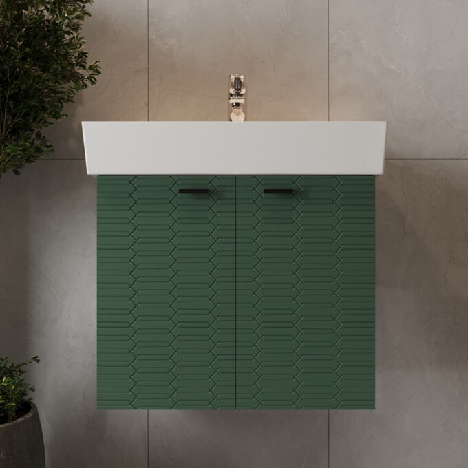 Тумба с раковиной Devit Flow Green Matt 484060E (60 см, зеленая матовая, подвесная), Доступные размеры: 60, Цвет производителя: зеленый матовый, фото 3