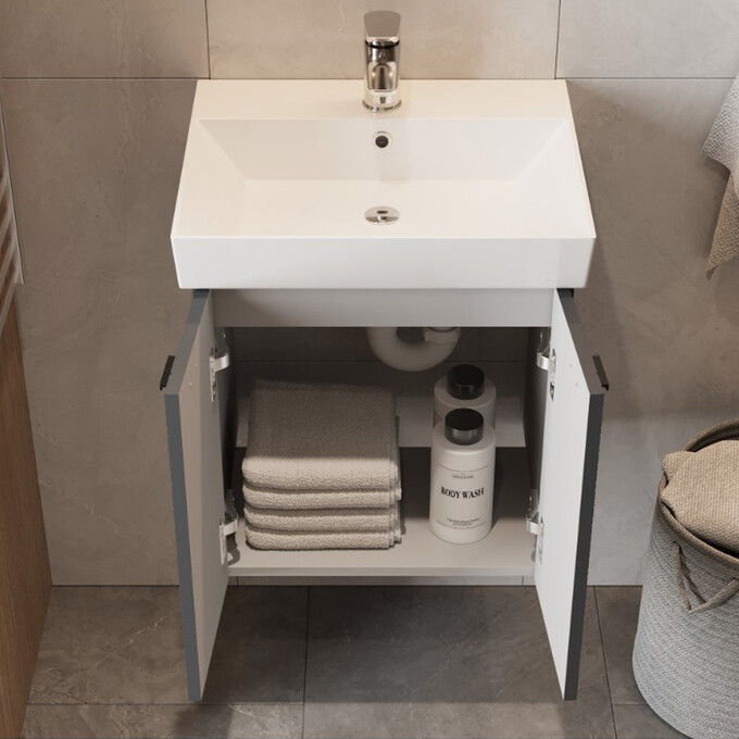 Тумба с раковиной Devit Flow Anthracite Matt 484050A (50 см, антрацит матовый, подвесная), Доступные размеры: 50, Цвет производителя: антрацит матовый, фото 9