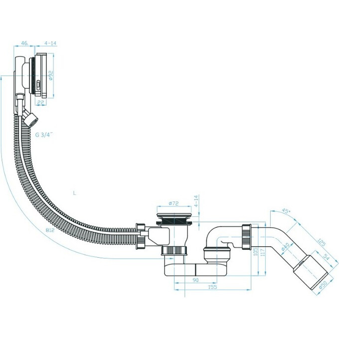 Сифон для ванни Devit DVNS141 (з переливом та поворотним механізмом), фото , изображение 2