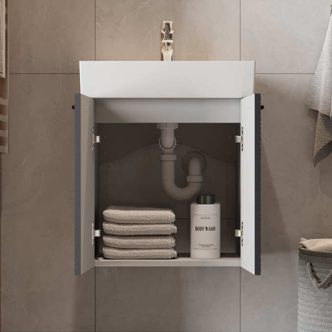 Тумба с раковиной Devit Flow Anthracite Matt 484050A (50 см, антрацит матовый, подвесная), Доступные размеры: 50, Цвет производителя: антрацит матовый, фото 5