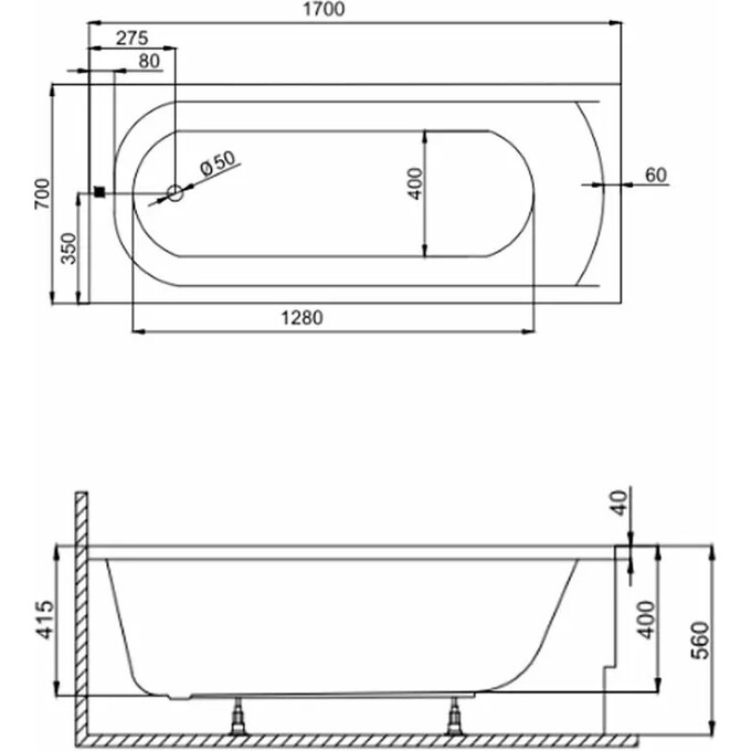 Акриловая ванна Devit Classic CLAS17070 (170x70 см, с ножками), Доступные размеры: 170 x 70, фото 4