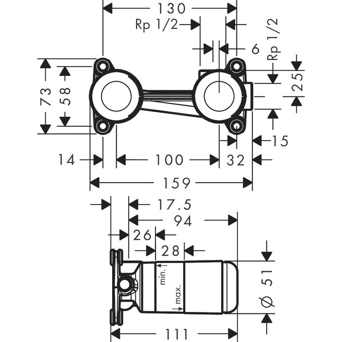 Скрытая часть смесителя скрытого монтажа для умывальника Hansgrohe Metris 13622180, фото 2