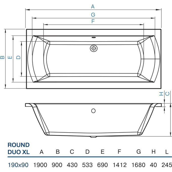 Акриловая ванна Koller Pool Round Duo XL 1224280133 (190x90 см), фото 4