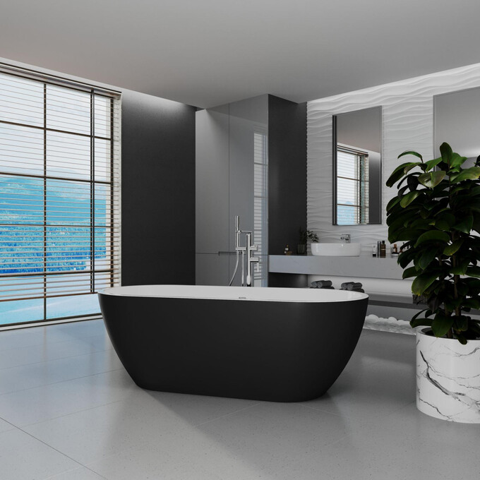 Акриловая ванна Koller Pool AquaLuxe White/Matt Black 0202261501 (170x75 см, белая/черная, отдельностоящая, с ножками и сифоном), Цвет производителя: белый, черный, фото 3