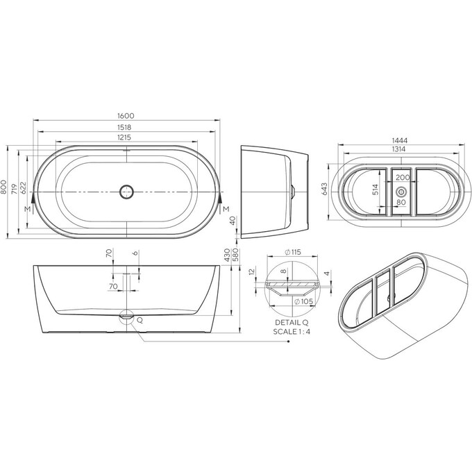 Акрилова ванна Koller Pool PureLine White 0266250101 (160x80 см, біла, окремостояча, з ніжками і сифоном), Колір виробника: білий глянець, фото , изображение 5
