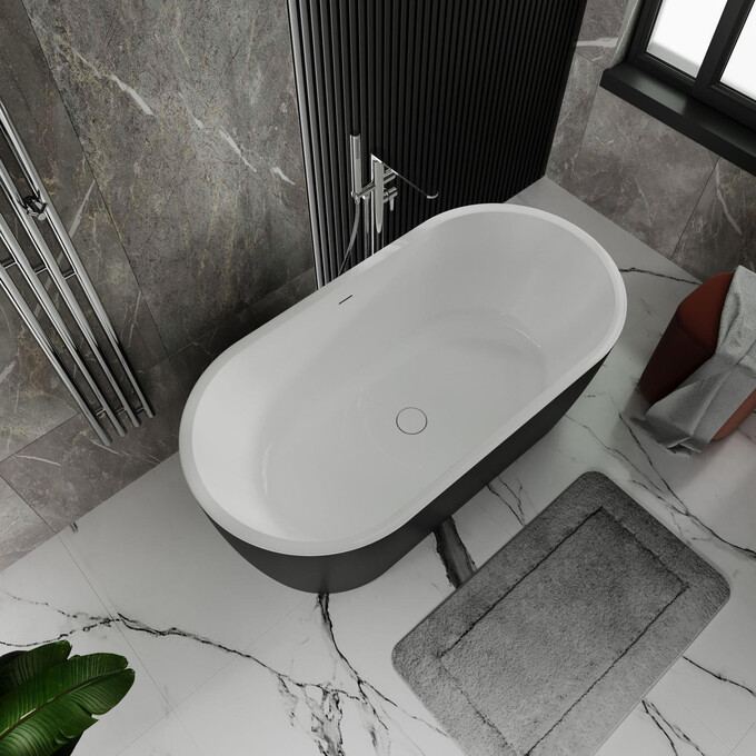 Акриловая ванна Koller Pool PureLine White/Matt Black 0266251501 (160x80 см, белая/черная матовая, отдельностоящая, с ножками и сифоном), Цвет производителя: белый, черный, фото 3