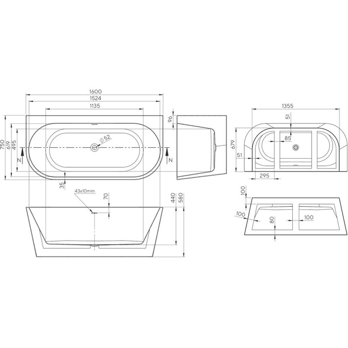Акриловая ванна Koller Pool Euforia White 0268250101 (160x75 см, белая, пристенная, с ножками и сифоном), фото 5