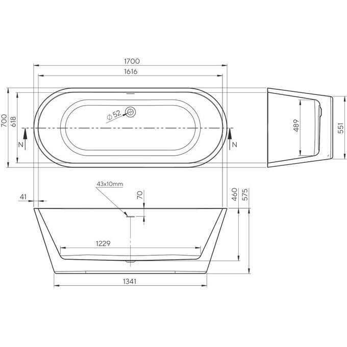 Акриловая ванна Koller Pool Elara White 0267260101 (170x70 см, белая, отдельностоящая, с ножками и сифоном), фото 5