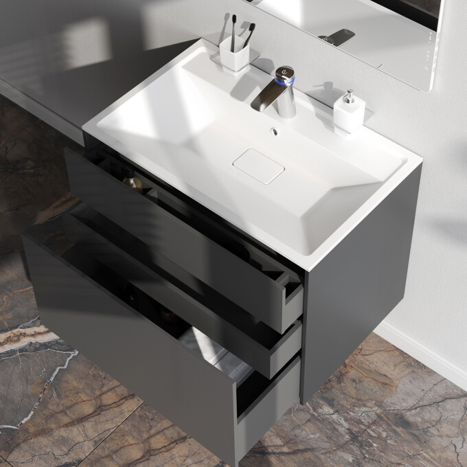 Комплект мебели Am.Pm Inspire V2.0 M50AFHX0803GM+M50AWPC0801WG+M50ACHX0406GM (80 см, графит, тумба + раковина + пенал), Доступные размеры: 80, фото 5