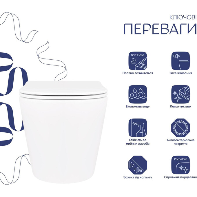 Безободковый подвесной унитаз Qtap Scorpio Ultra Quiet Rimless QT14332380AW (воронкообразный, с сиденьем), фото 13