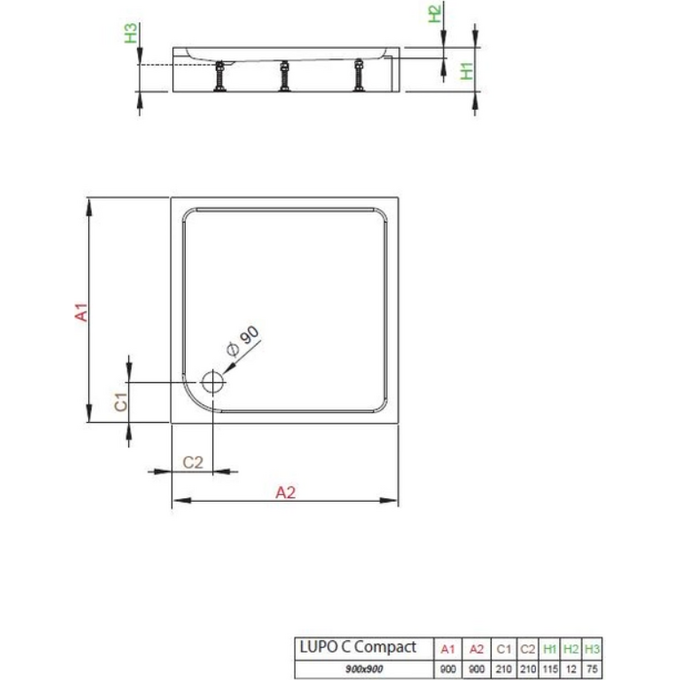 Комплект Radaway: душевая кабина Alienta C Chrome + поддон Lupo 10239090-01-01KL500 (90x90 см, стекло прозрачное, профиль хром, с сифоном), Доступные размеры: 90 x 90, фото 10