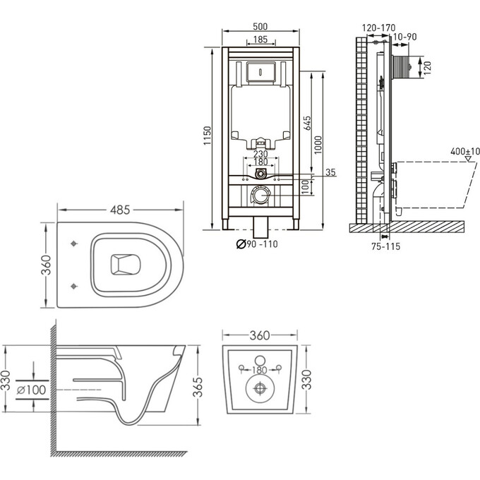 Комплект унитаз с инсталляцией 4 в 1 : подвесной унитаз с сиденьем Imprese Dobry Twist c06802203 + инсталляция Volle Master 141515 + клавиша хром + c звукоизоляционной прокладкой + с креплением к стене, Цвет производителя: хром, фото 4
