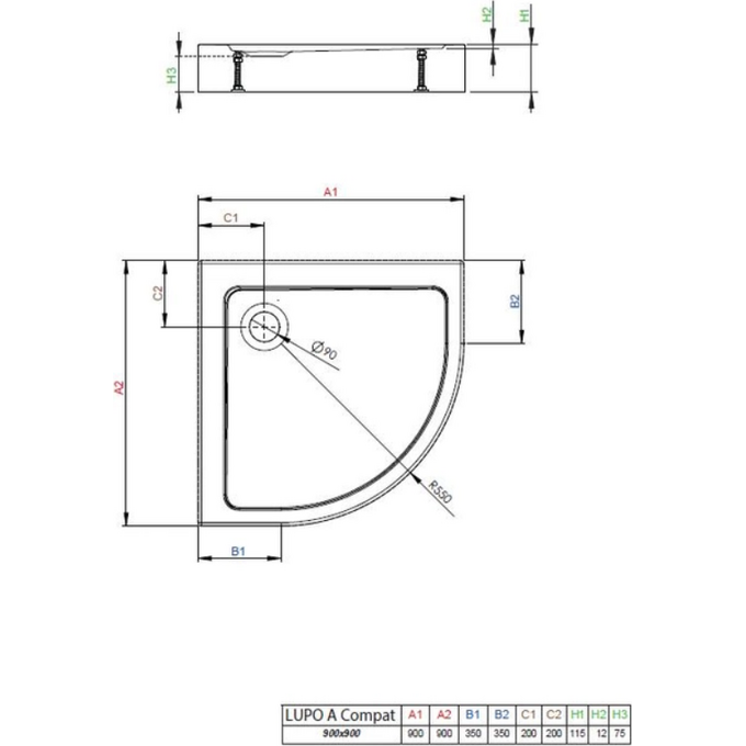 Комплект Radaway: душевая кабина Alienta A Chrome + поддон Lupo 10229090-01-01KL500 (90x90 см, стекло прозрачное, профиль хром, с сифоном), Доступные размеры: 90 x 90, фото 10